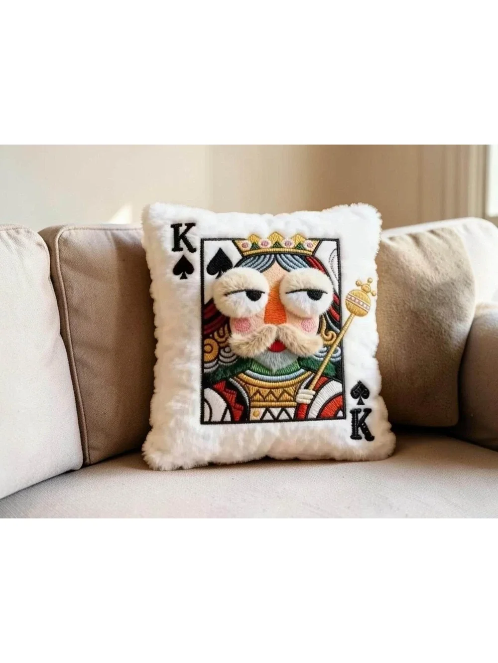 Unique Handcrafted Playing Card Themed Decorative Throw Pillow Set - King, Queen